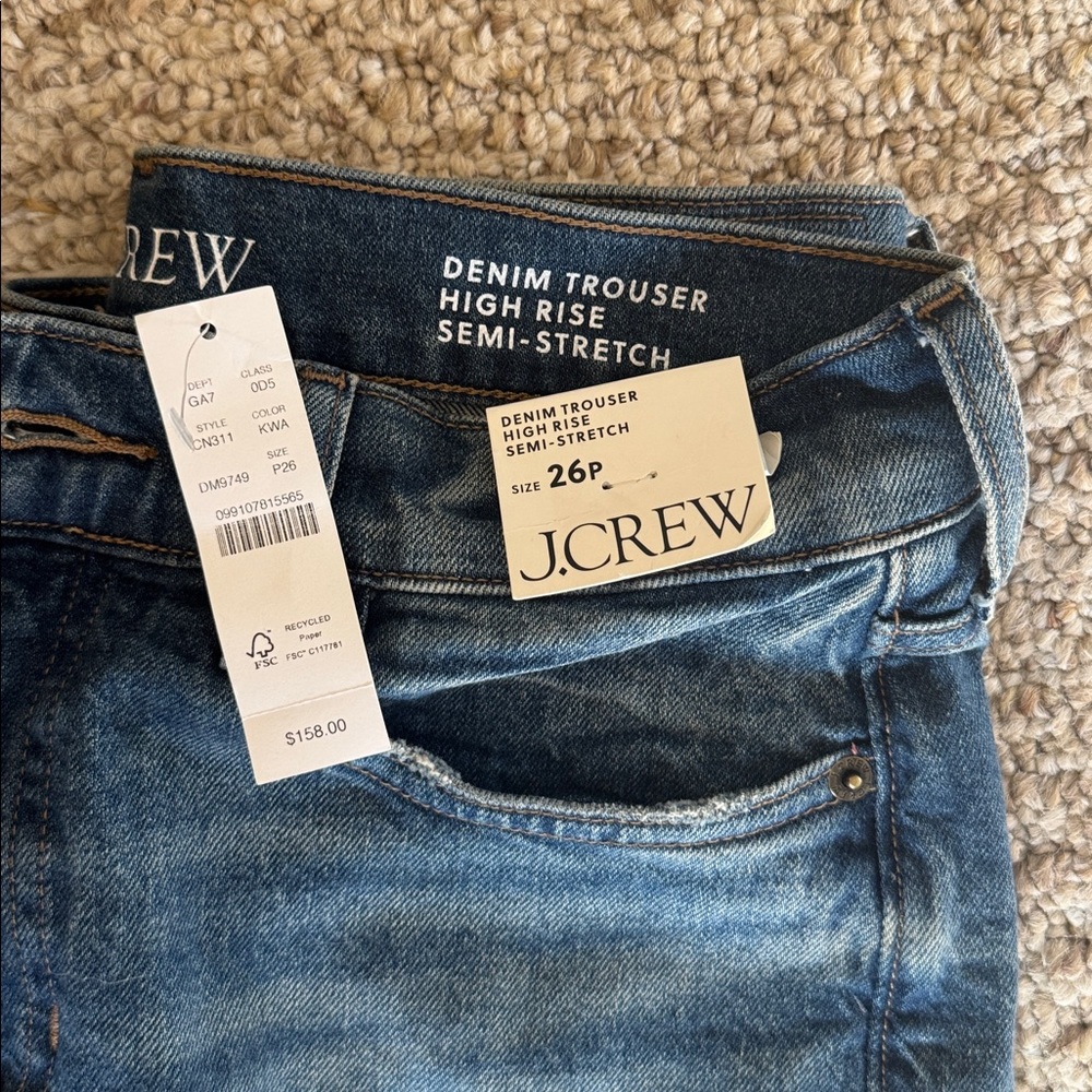 NWT J. Crew Denim Trouser High Rise Semi-Stretch Classic Indigo Jeans - Picture 2 of 10